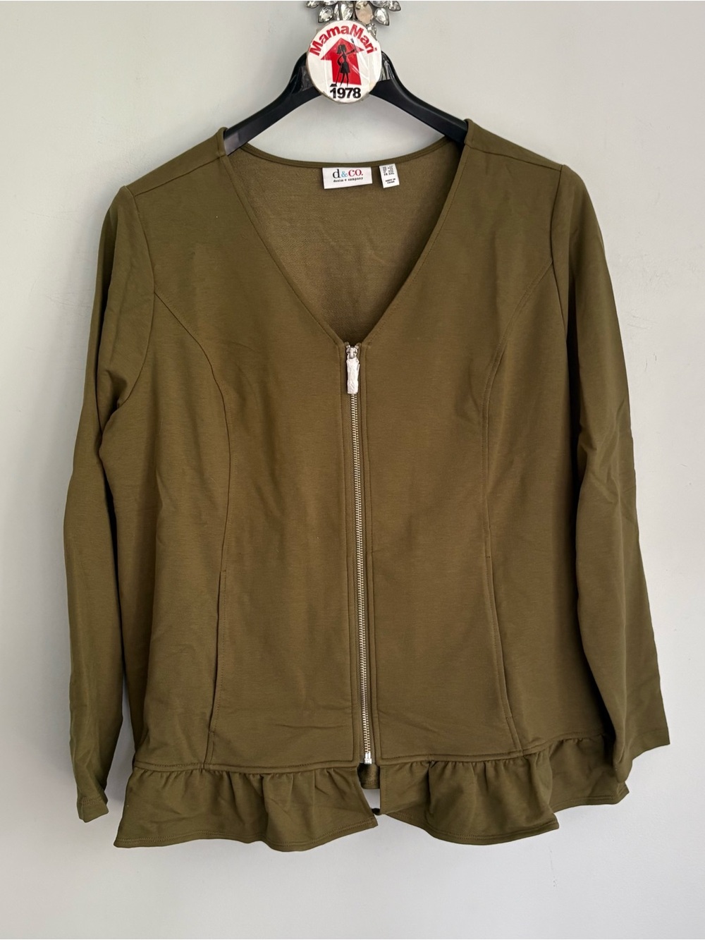 NEW Denim & Co. Olive Green Full Zip Up Knit Sweater Jacket Plus Size 1X